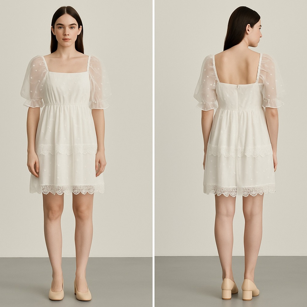 English Factory White Puff Sleeve Mini Dress Size Small NWT Sheer